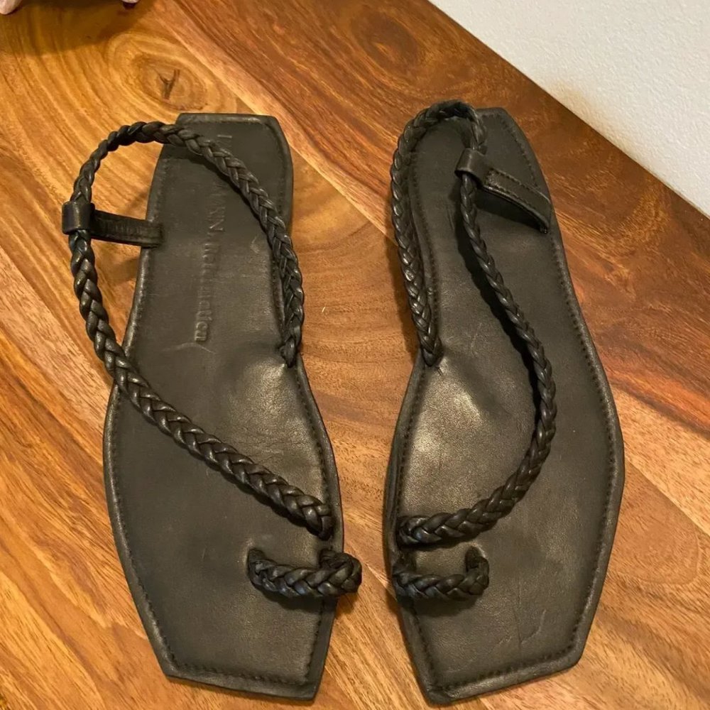 Parme Marin x Reformation Black Braided Leather Toe Loop Sandal Size 8